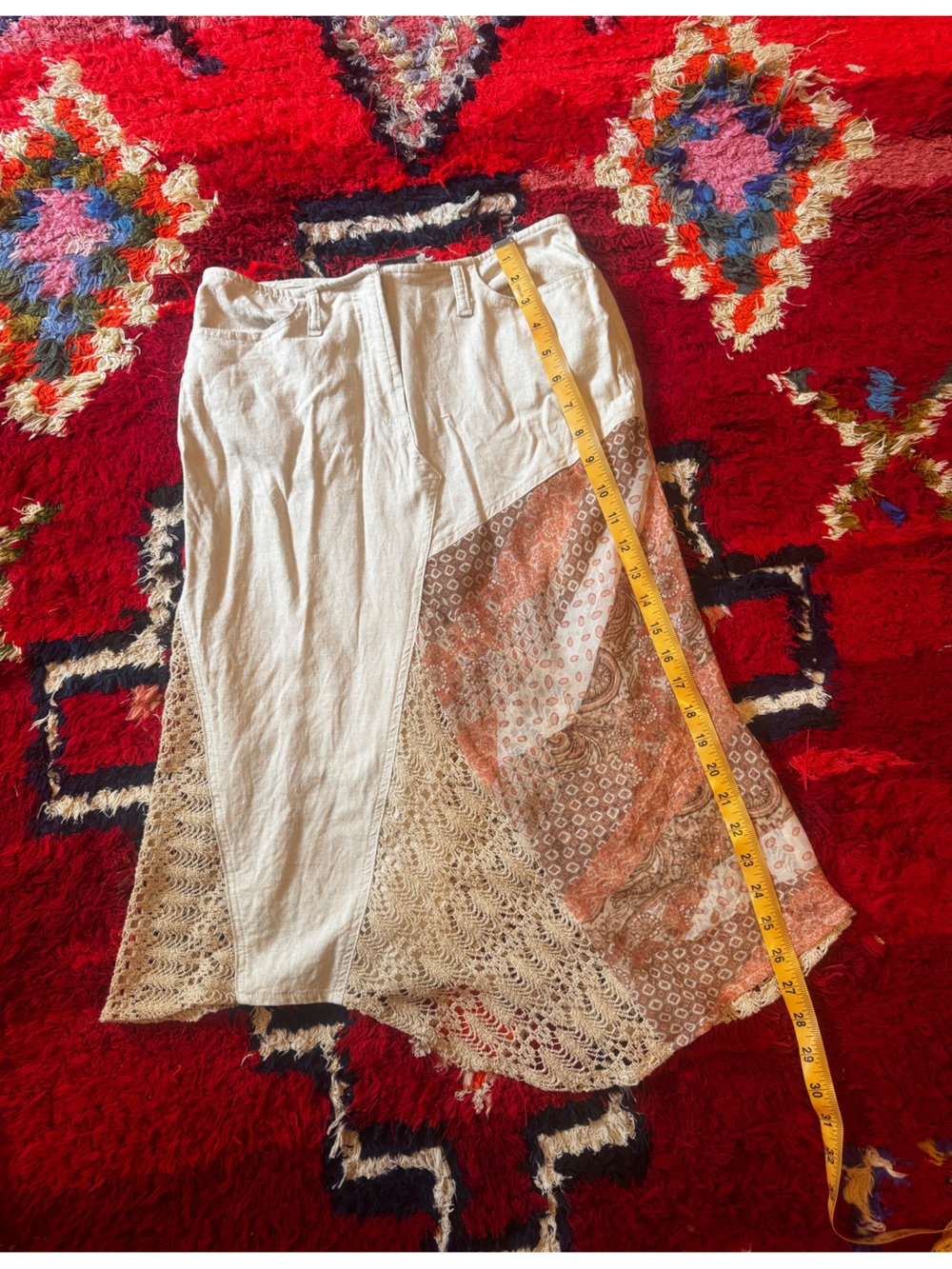 Y2K Vintage XoXo boho Linen Crochet Asymmetrical Skirt Sz SM - Picture 5 of 9